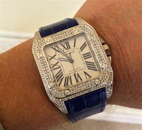 cartier santos 100 diamond mens watch|cartier santos 100 price list.